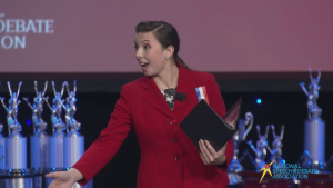 Women Deserve: Ella Schnake passionately performs her Program Oral Interpretation speech titled “Debate Like A Girl” at the 2019 National Speech and Debate Tournament finals—a reminder of the prevalence of sexism that impacts people in Speech and Debate and aids sexual harassment. 