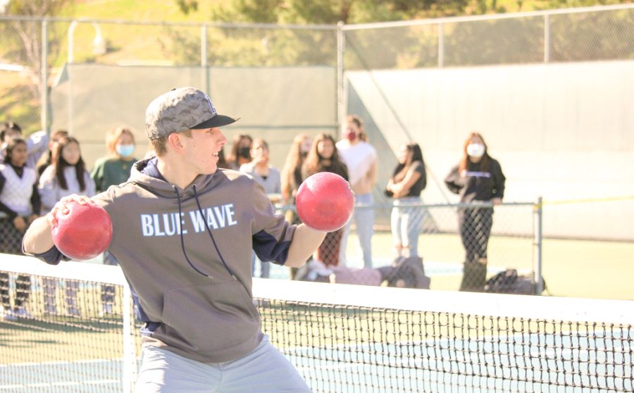 ON YOUR MARK, T-WOLVES: Sophomore Nick Keith readies his aim for a second place finish in dodgeball. 