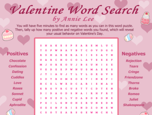Valentine word search