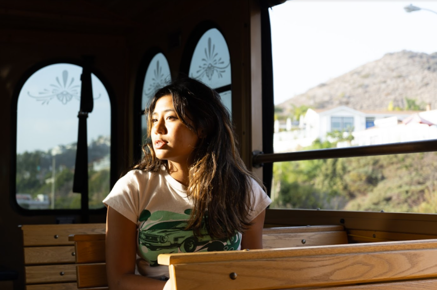 VISION FOR THE FUTURE: Sophomore Michaela Nazareno rides the Laguna Beach trolley, a neighborhood transit system that may similarly be implemented in Irvine. 