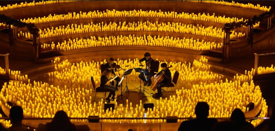 LIGHT THE NIGHT: The Arva Quartet performs Vivaldi’s Four Seasons surrounded by illuminating candles at the Central Hall Westminister in London. 
