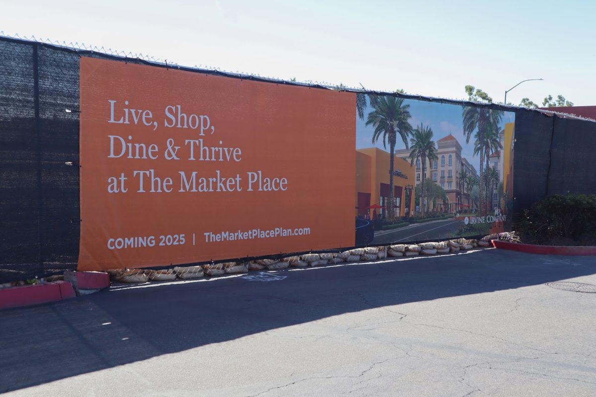 MARKET PLACE MAKEOVER: Irvine Company announces and displays their future plans for The Market Place outside the construction site.