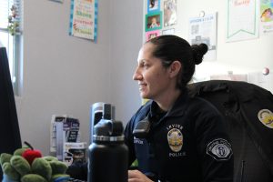  SAFETY IN SIGHT: Northwood’s school resource officer Tanya Ayalde waits to be tasked with protecting students across Irvine. 
