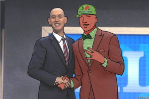 OUTSHINE BAR GETS DRAFTED: Adam Silver shakes hands with our very own student store beloved.