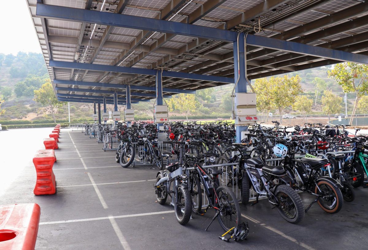 GEARED FOR CONVENIENCE: The new racks sit almost full in just their first week open allowing students a new, more convenient place to park their bikes.