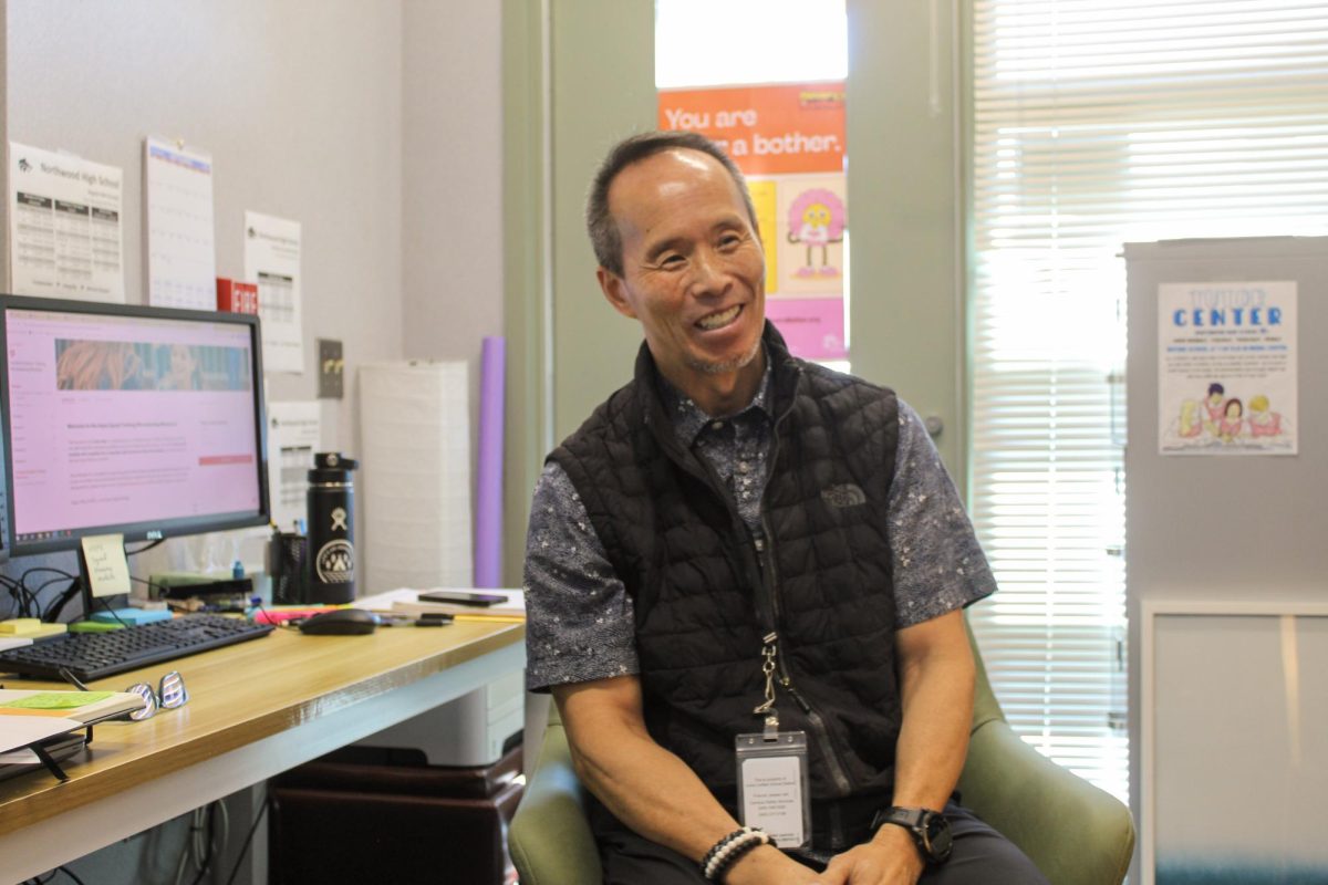 NO MATTER HOW LO(W), HE'S HERE HELP:  Northwood Mental Health Specialist Steve Lo talks to a student in his office. 
