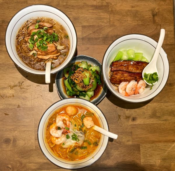 CHEW ON THIS: Chew chows down on Le Shrimp Noodle Bar’s Cantonese-Japanese fusion dishes at their new Irvine Spectrum location.