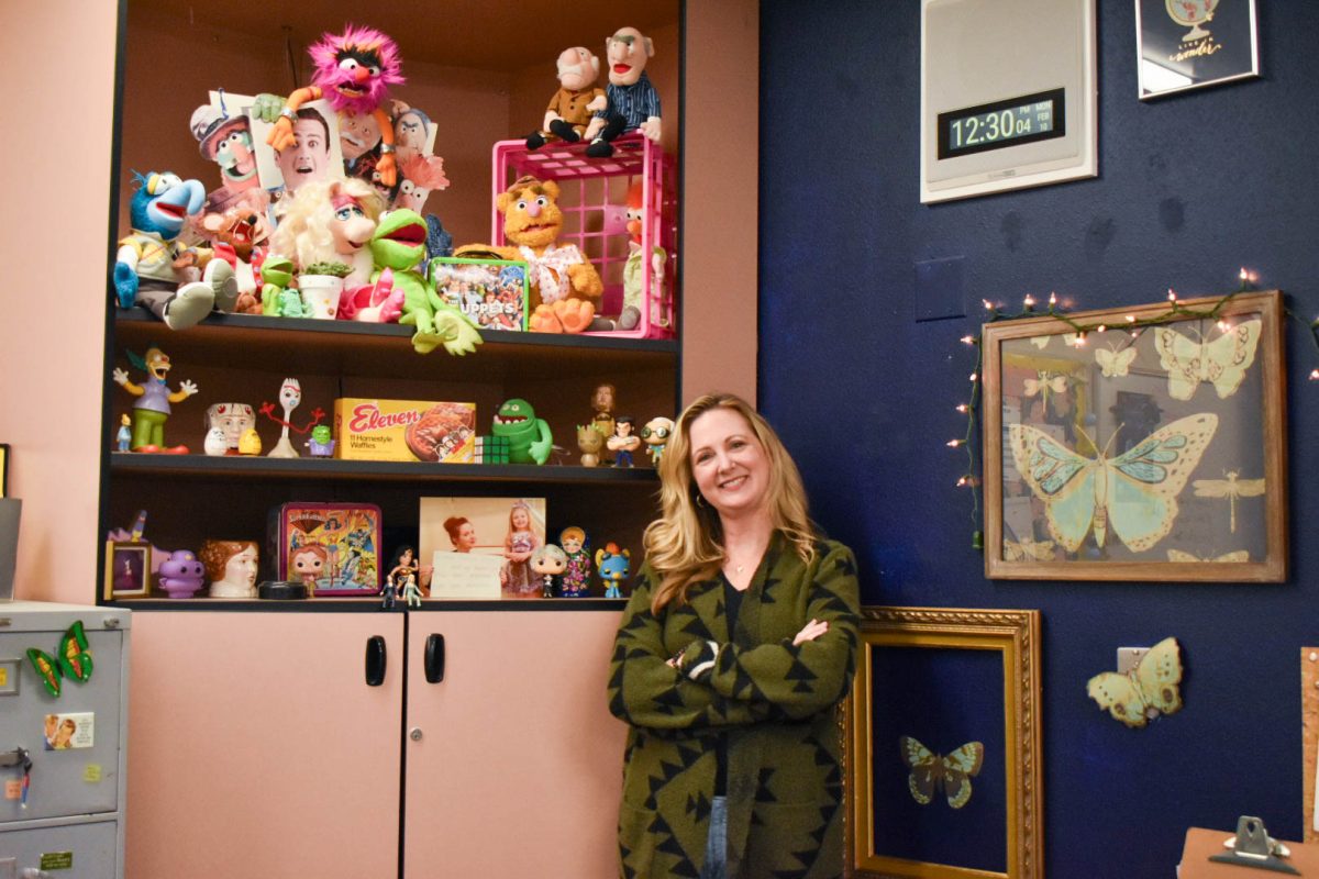 A MUPPET A DAY KEEPS THE DULLNESS AWAY: The muppet shrine residing in Angela Allen’s classroom reminds her students to stay positive and unique and feel welcomed.