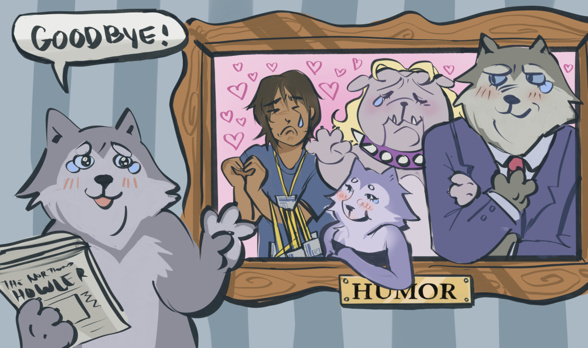 A HEARTFELT GOODBYE: President Timby, Dash Bolt and other beloved Humor page characters bid their last farewells.
