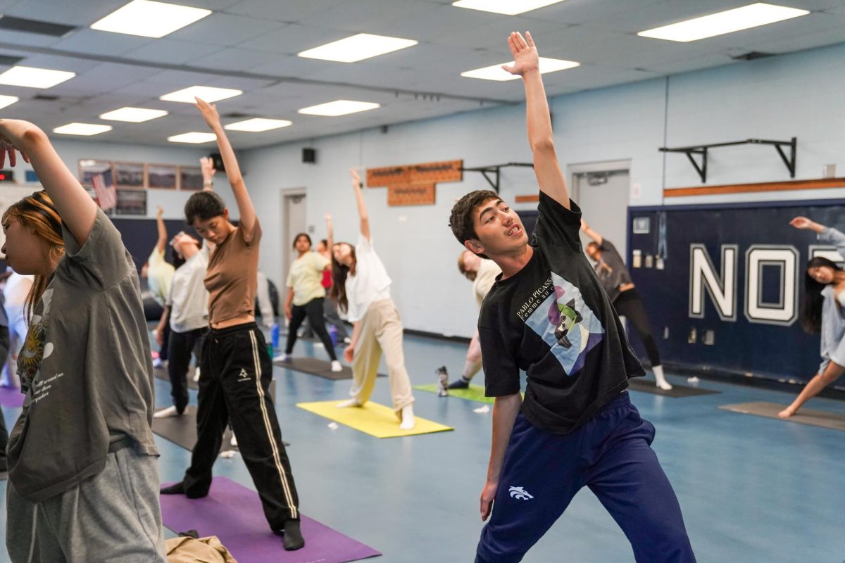 STRETCHING THE LIMITS: Junior Omar Latifzada Jr. loosens up with a side bend stretch during yoga.