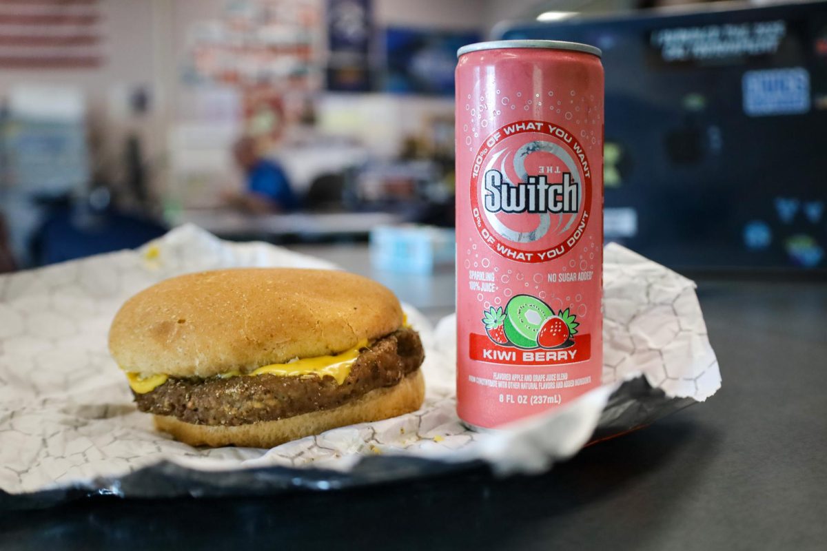 MEALS SODA-LICIOUS: Selected lunch items from the cafeteria include a vegetarian burger and Kiwi Berry soda.