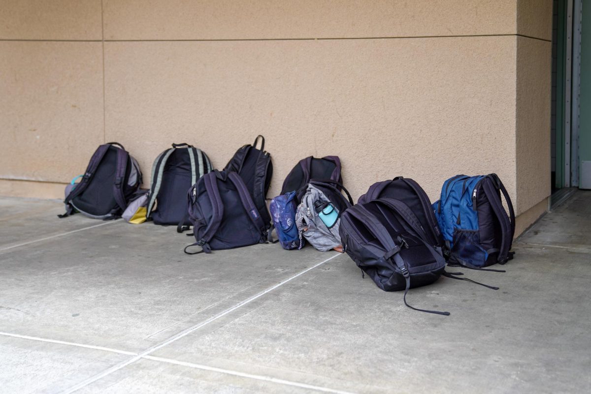 STALL SURVEILLANCE: Students leave their bags outside the 900s building’s downstairs boys’ bathrooms.